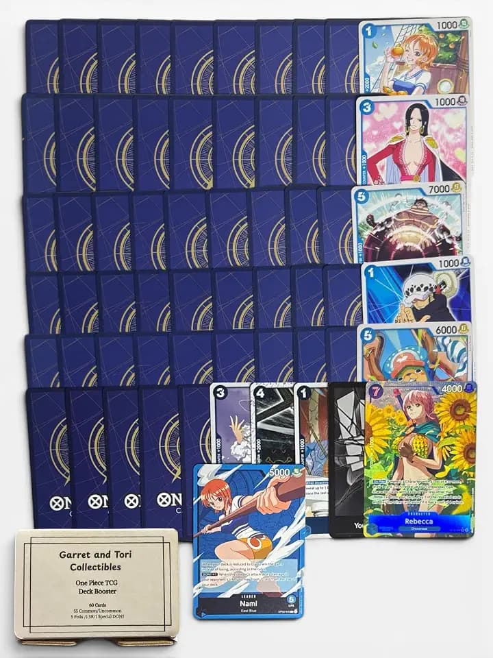One Piece TCG Deck Builder Pack - 60 Card Custom Booster Pack - Leader Card, Guaranteed SR or Better, 5 Holo/Foil Cards & Special Don! Card - Choose Your Color (Blue)
