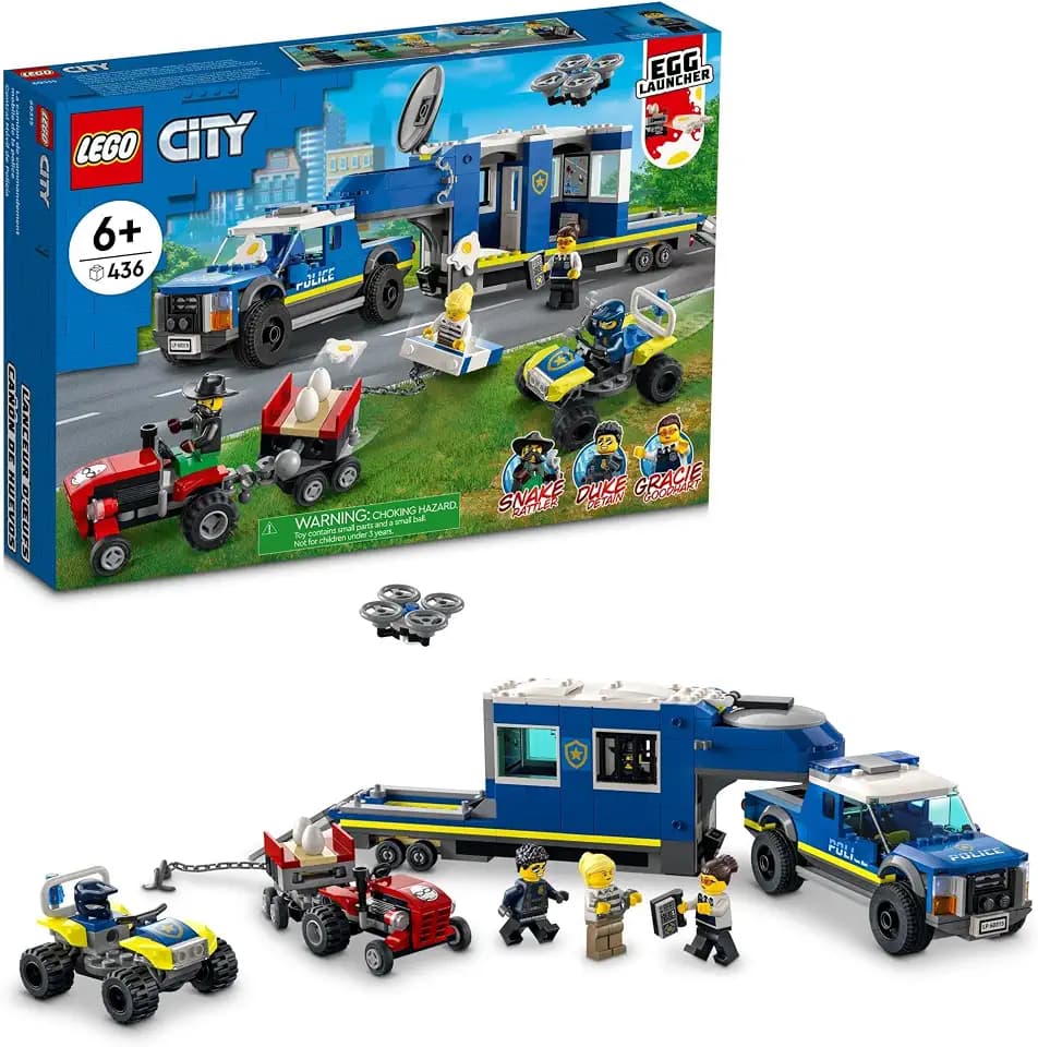 LEGO City Police Mobile Command Truck Toy with Prison Trailer, Drone, Tractor and ATV Car Toys Plus 4 Minifigures, Building Toy Ideas for Outdoor Play for Kids Ages 6 Plus, 60315