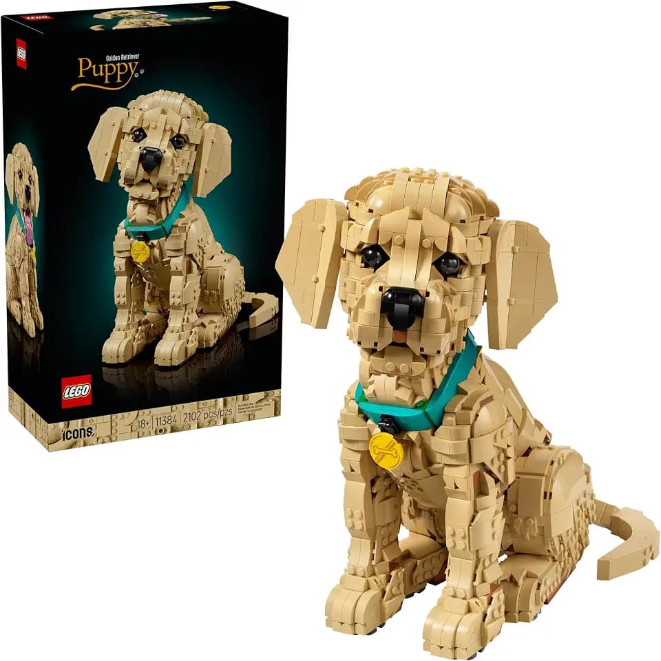 LEGO Icons Golden Retriever Puppy Building Set for Adults, Ages 18+ - Gift for Mothers Day - Decor for Home, Bedroom, or Book Shelf - Posable Dog Figure - 11384